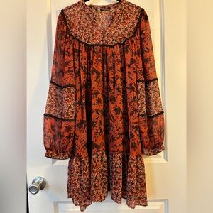 Zara Autumnal Terracotta patchwork swing dress